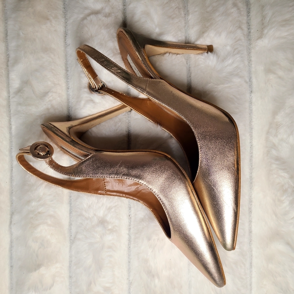 Topshop Gold Metallic Heels with Slingback Strap - Picture 3 of 6